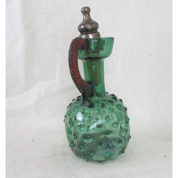 Knob Style Decanter Pitcher stopper‎ medium Midcentury cruet green glass caster - Picture 3 of 7